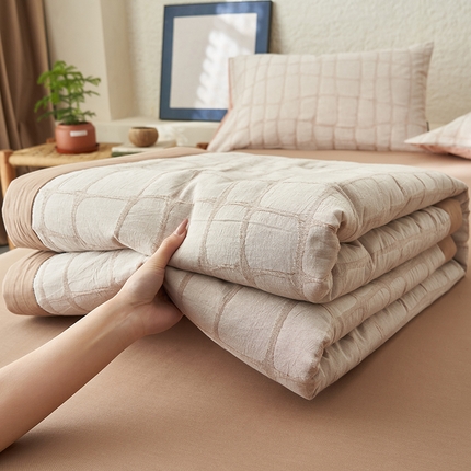 寐绸家纺 2025新款纯棉水洗棉三层石头纹提花大豆纤维夏被四件套 石头纹夏被-驼色