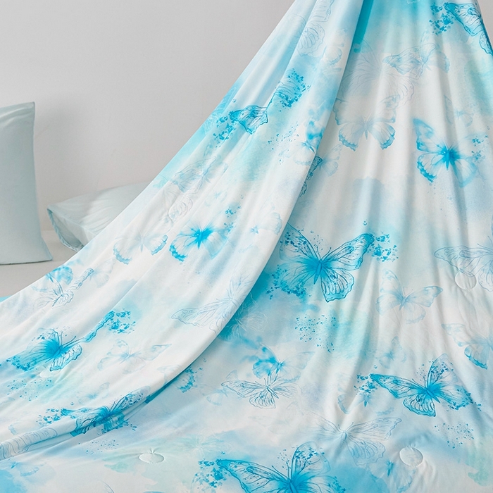 91家纺网 家纺一手货源 找家纺 缔锦家纺 2025新款凉感丝印花夏被 蝶恋-海盐兰