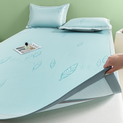 阿亮家居 2025新款凉席碳光席冰丝席三件套 叶语芊芊-绿-绿