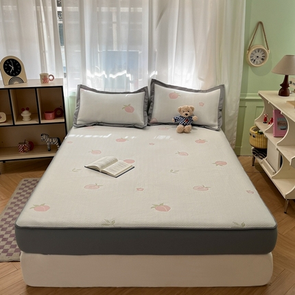 孩子王家纺 2025新款冰丝席提花冰豆豆系列床单床笠 桃桃床笠