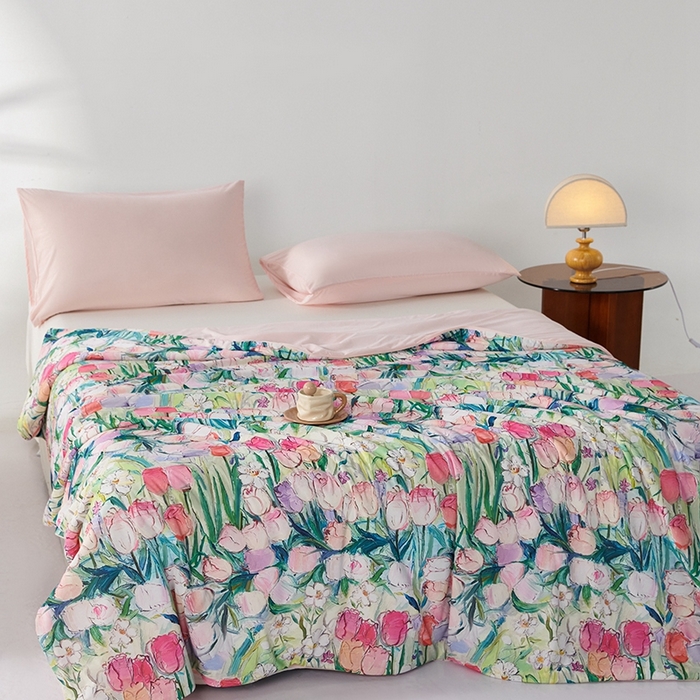 91家纺网 家纺一手货源 找家纺 缔锦家纺 2025新款凉感丝印花夏被 田园拾趣