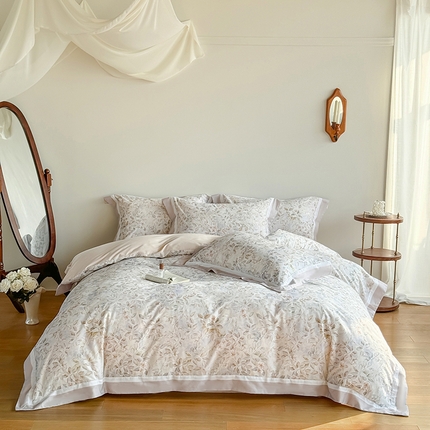 91家纺网 家纺一手货源 找家纺 （总）巧玲珑 2025新款60支A类进口数码印花美式双拼四季款长绒棉四件套