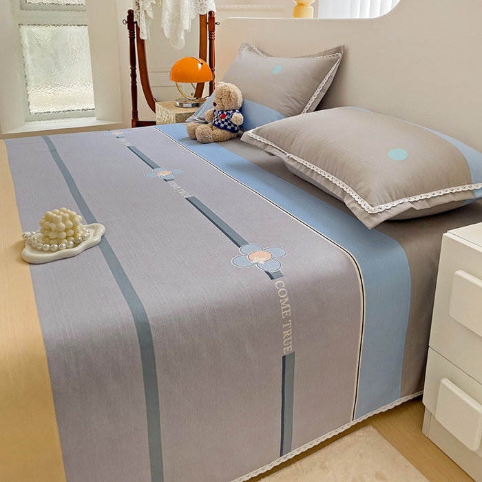 91家纺网 家纺一手货源 找家纺 梵克保罗 2025新款鱼骨棉老粗布凉席花边款床单三件套 保罗