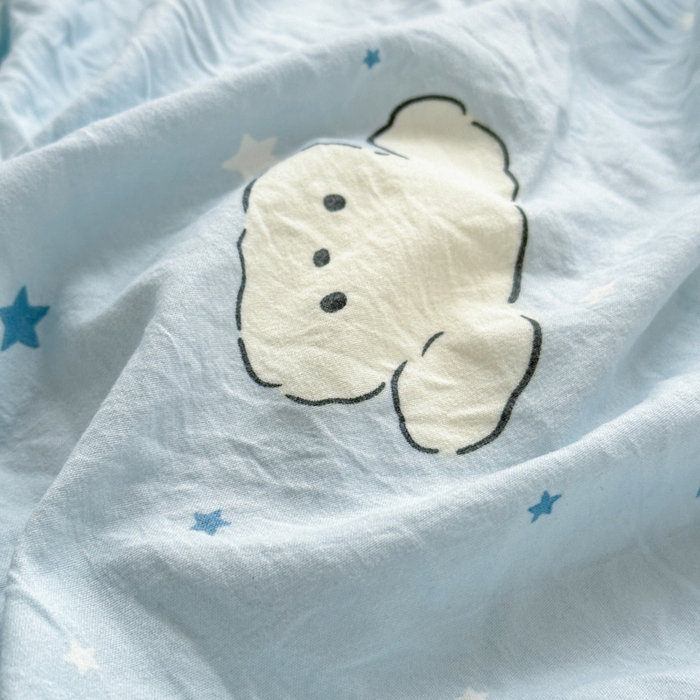 91家纺网 家纺一手货源 找家纺 冕悠家纺 2025新款A类高克重糯叽叽超柔糯水洗棉印花四件套 星空狗