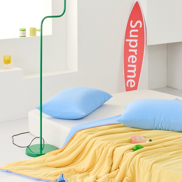 91家纺网 家纺一手货源 找家纺 LADYCOCO可可家居 2025新款多巴胺色系凉感夏被 橙子海洋（橙黄+蓝色）