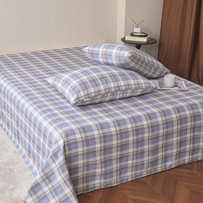 91家纺网 家纺一手货源 找家纺 绒艺席业 2025新款简约原棉印花老粗布床单 简兮蓝