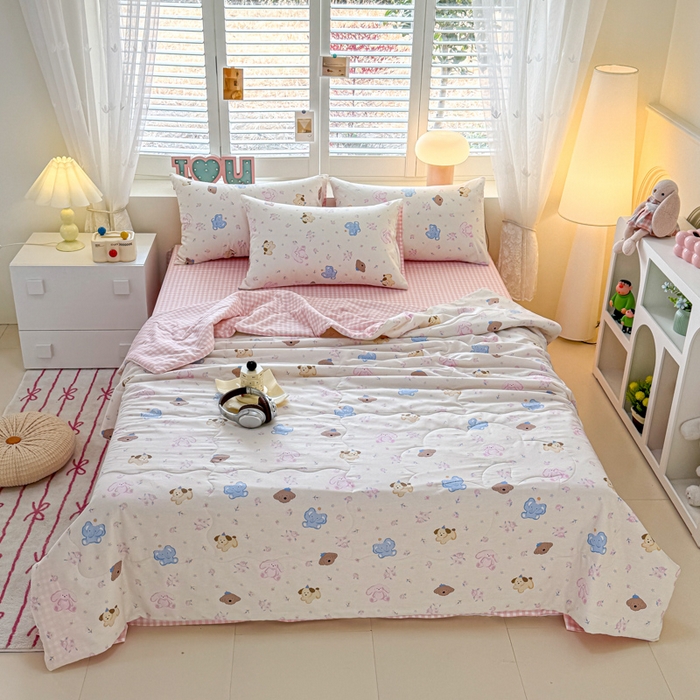 91家纺网 家纺一手货源 找家纺 洺兰家居 2025新款A类全棉印花麻绳款夏被四件套 快乐狗狗