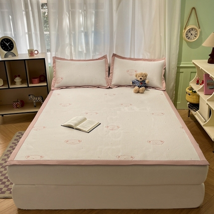 孩子王家纺 2025新款冰丝席提花冰豆豆系列床单床笠 小熊物语