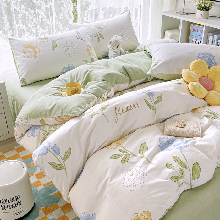 91家纺网 家纺一手货源 找家纺 世爵 2025新款全棉印花小清新套件系列-四件套 静看花颜