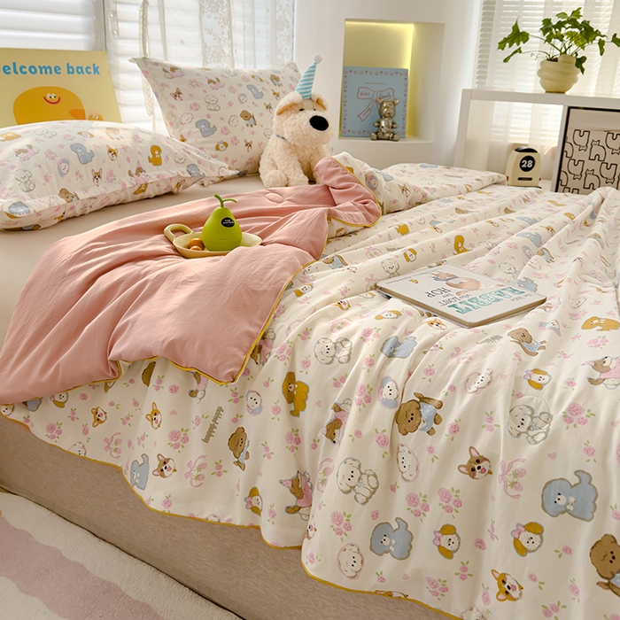 91家纺网 家纺一手货源 找家纺 星巴k家纺 2025新款A类水洗双层纱大豆纤维夏被夏凉被空调被 萌宠派对