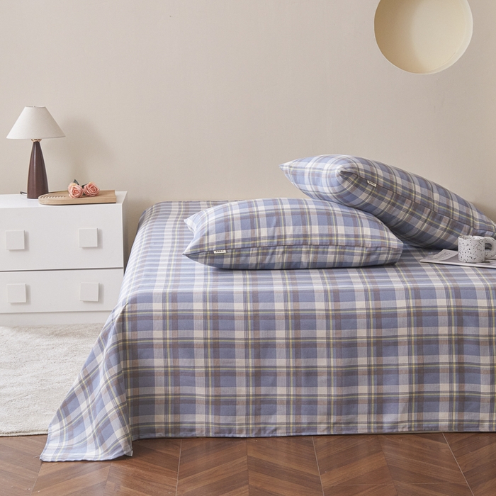 91家纺网 家纺一手货源 找家纺 绒艺席业 2025新款简约原棉印花老粗布床单 简兮蓝