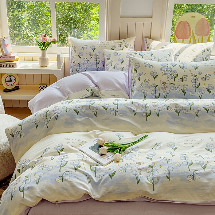 91家纺网 家纺一手货源 找家纺 澳梵家居 2025新款小清新全棉印花四件套 仙子秘境