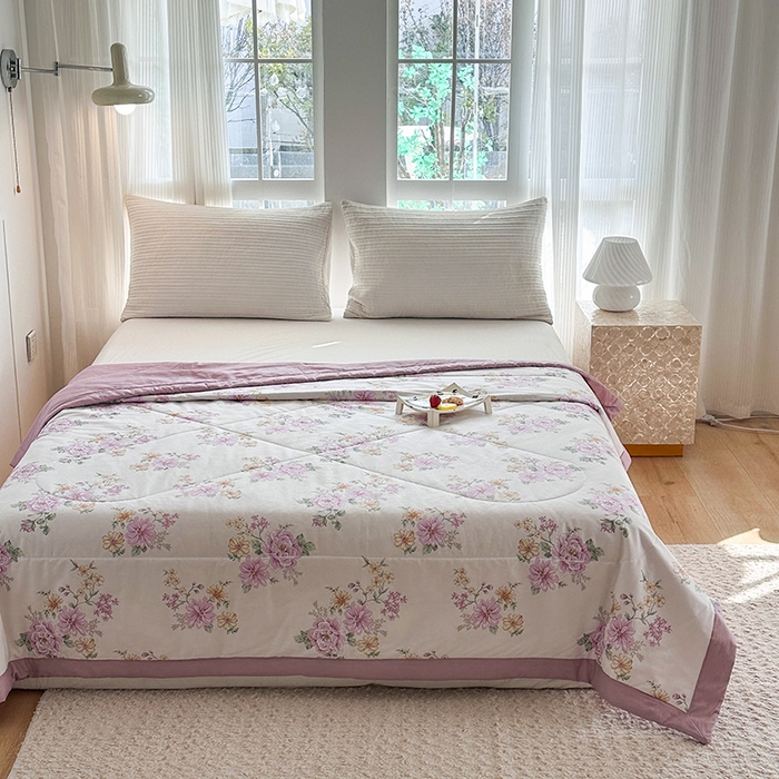 91家纺网 家纺一手货源 找家纺 瑜珠 2025新款A类双面全棉印花夏被夏凉被纯棉空调被 知否花间