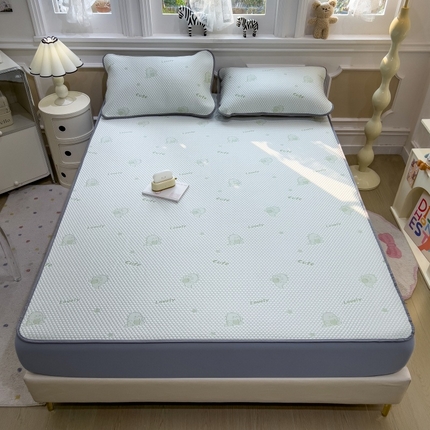 孩子王家纺 2025新款冰丝席提花冰豆豆床单床笠-抱抱龙系列 抱龙-沁雅绿床笠