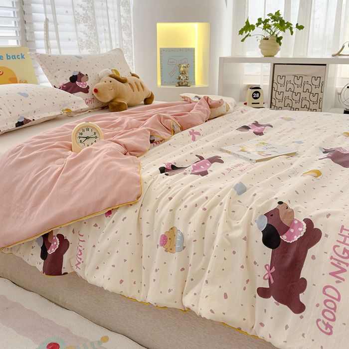 91家纺网 家纺一手货源 找家纺 星巴k家纺 2025新款A类水洗双层纱大豆纤维夏被夏凉被空调被 腊肠狗