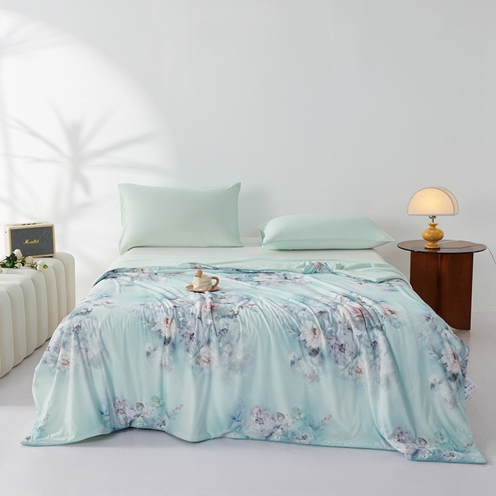 91家纺网 家纺一手货源 找家纺 缔锦家纺 2025新款凉感丝印花夏被 淡雅云影