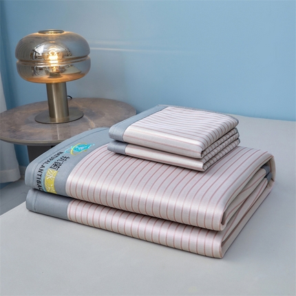 2025新款凉席抗菌三明治可水洗碳光冰丝席宽边刺绣冰丝席 素夏 树莓粉-床席款