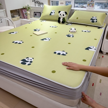 丝羽坊 2025新款小版印花冰丝凉席冰丝席碳光冰丝凉席-床笠款 熊猫乐园