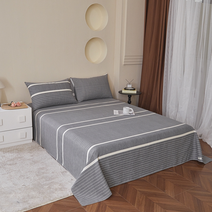 91家纺网 家纺一手货源 找家纺 绒艺席业 2025新款简约原棉印花老粗布床单 冷灰