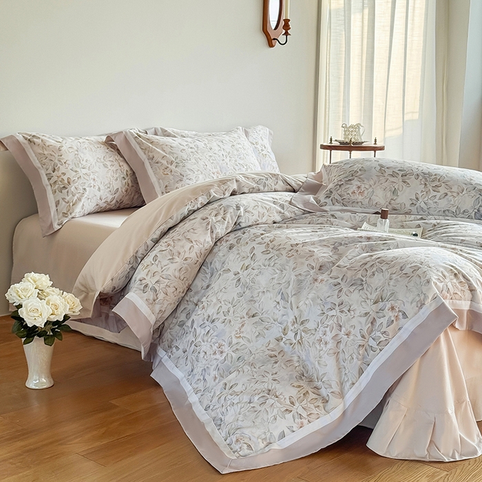 91家纺网 家纺一手货源 找家纺 巧玲珑 2025新款60支A类进口数码印花美式双拼四季款长绒棉四件套 秋叶原