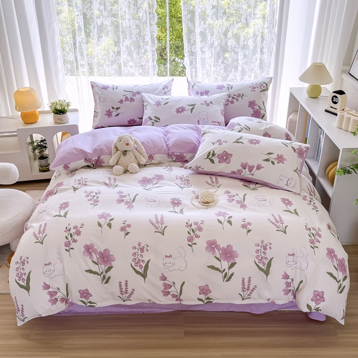 91家纺网 家纺一手货源 找家纺 世爵 2025新款全棉印花小清新单品系列-单被套 凯蒂猫-米