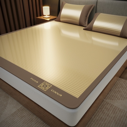 孩子王家纺 2025凉感冰丝藤席凉席席子-英文条纹席 素雅咖床笠