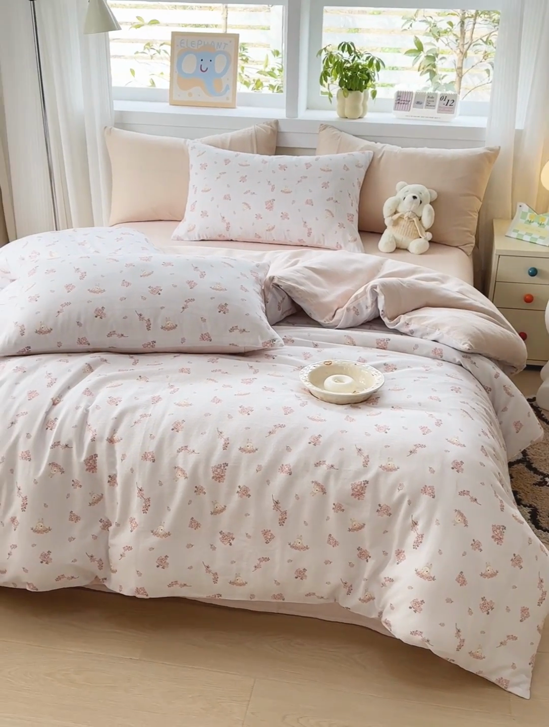 91家纺网 家纺一手货源 找家纺 2025新款40s全棉双层纱圆角吊边款四件套 初颜-粉