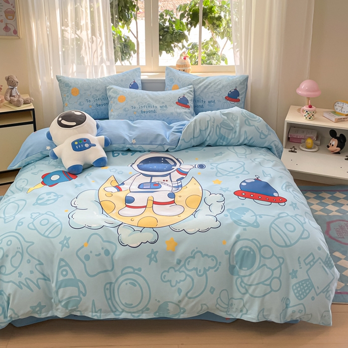 91家纺网 家纺一手货源 找家纺 博雅 2025新款纯棉宇航员四件套 绘画宇航员