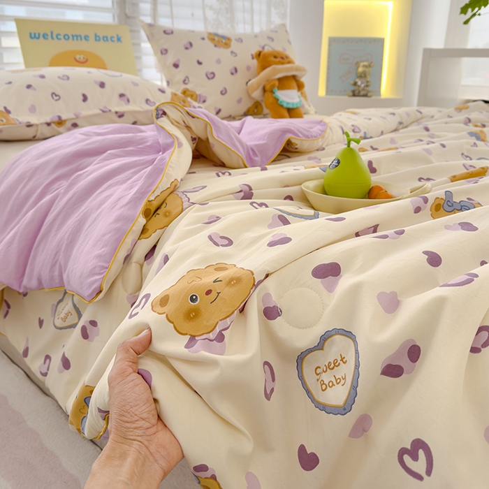 91家纺网 家纺一手货源 找家纺 星巴k家纺 2025新款A类水洗双层纱大豆纤维夏被夏凉被空调被 豹纹小熊