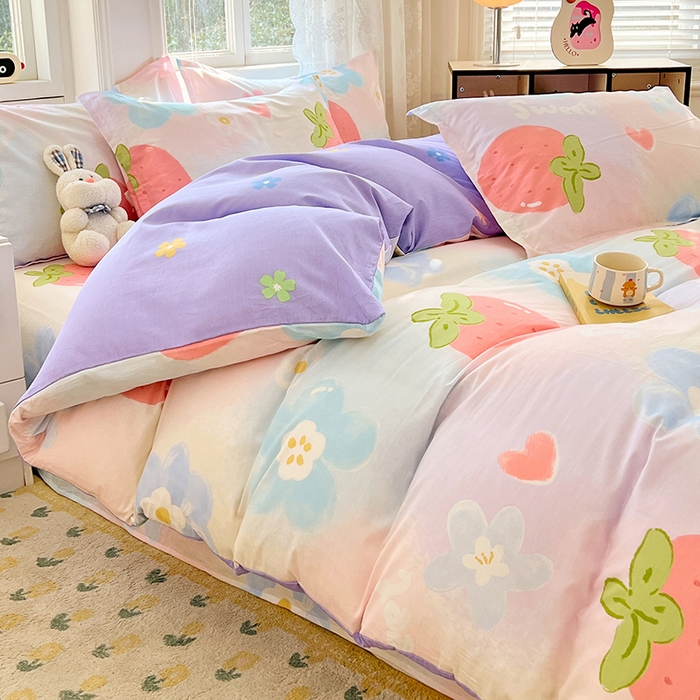 91家纺网 家纺一手货源 找家纺 世爵 2025新款全棉印花小清新单品系列-单被套 清甜草莓