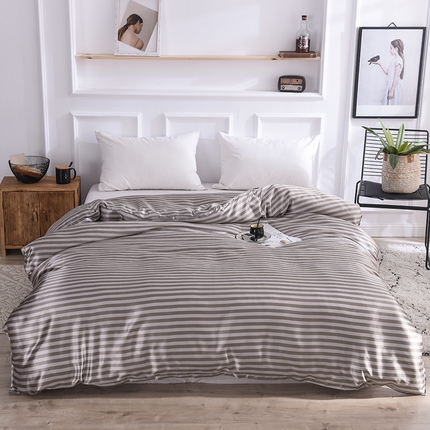 经年 2025新款条纹丝绸冰丝四件套-单被套 咖啡中条