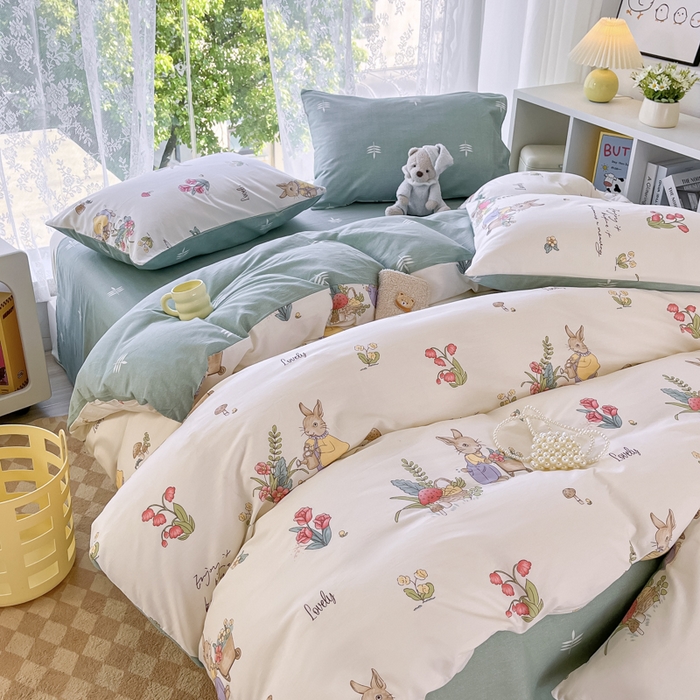 91家纺网 家纺一手货源 找家纺 世爵 2025新款全棉印花小清新套件系列-四件套 田园趣事