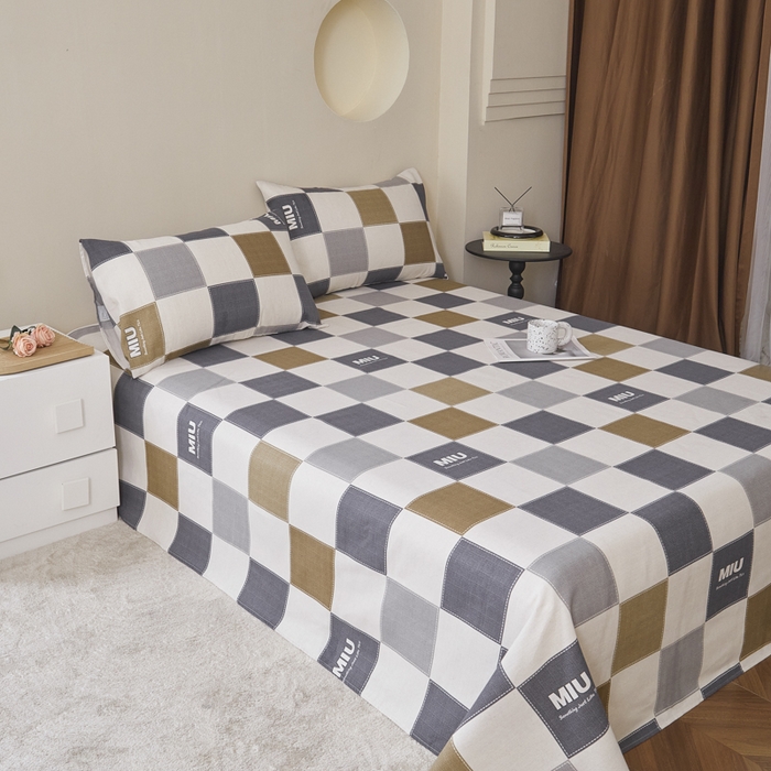 91家纺网 家纺一手货源 找家纺 绒艺席业 2025新款简约原棉印花老粗布床单 miu蓝白格