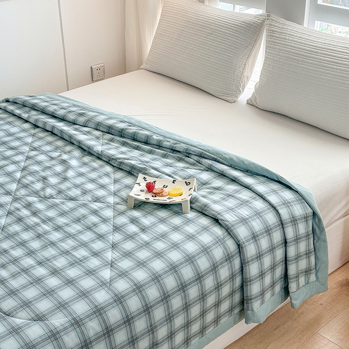 91家纺网 家纺一手货源 找家纺 瑜珠 2025新款A类双面全棉印花夏被夏凉被纯棉空调被 雅格绿