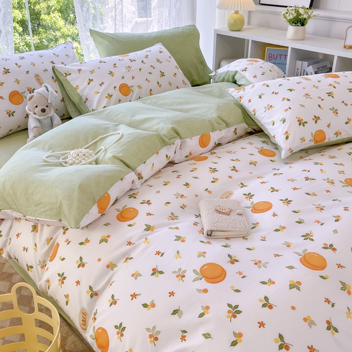 91家纺网 家纺一手货源 找家纺 世爵 2025新款全棉印花小清新套件系列-四件套 水蜜桃