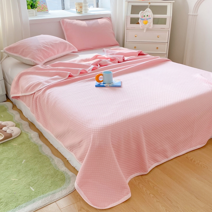 91家纺网 家纺一手货源 找家纺 来菲毛毯 2025新款全棉针织全面盖毯床单夏被被子被芯 菱梦粉