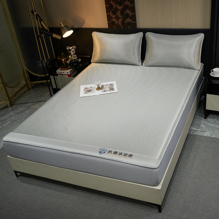 91家纺网 家纺一手货源 找家纺 小萌虎 2025新款碳光抗菌冰丝凉席床笠 水云间-灰