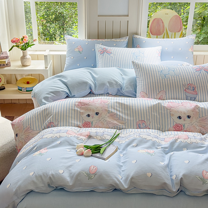 91家纺网 家纺一手货源 找家纺 澳梵家居 2025新款小清新全棉印花四件套 浪漫时光