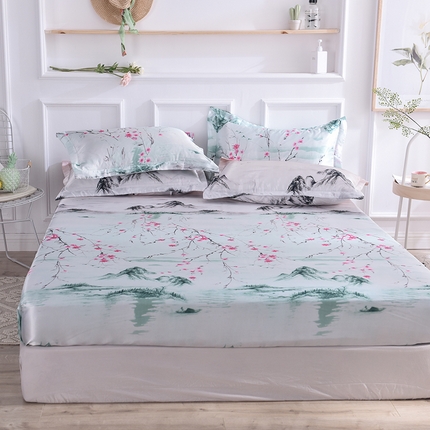 91家纺网 家纺一手货源 找家纺 经年 2025新款丝绸印花冰丝四件套-单床笠 山水之恋