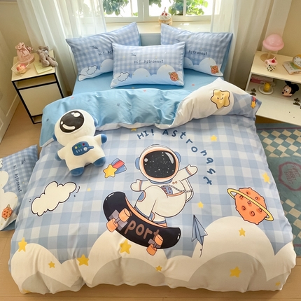 91家纺网 家纺一手货源 找家纺 博雅 2025新款纯棉宇航员四件套 滑板宇航员