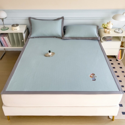 孩子王家纺 2025冰丝席提花冰豆豆系列床单床笠-多比系列 多比来了-湖蓝