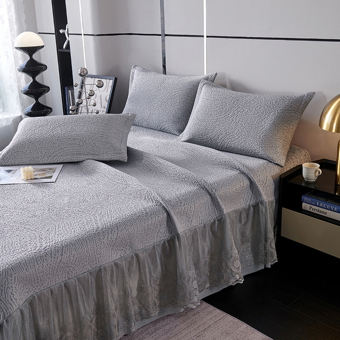 91家纺网 家纺一手货源 找家纺 梵克保罗 2025新款7A抗菌母婴级纯乙纶PE刺绣凉感丝豆豆席床单款 肌理纹-灰