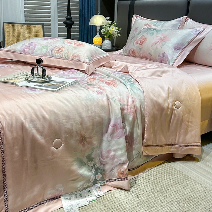 91家纺网 家纺一手货源 找家纺 欧夏2025春夏新款兰精天丝数码印花镂空夏被夏凉被空调被 赫莲娜