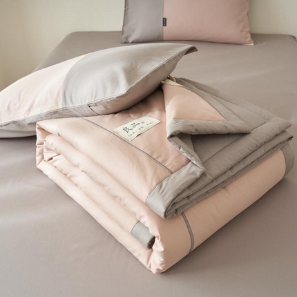 寐绸家纺 2025新款纯棉水洗北欧拼接撞色大豆纤维夏被四件套 北欧-豆沙