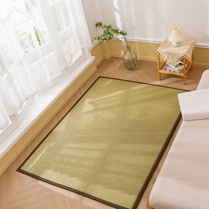 91家纺网 家纺一手货源 找家纺 2025新款包边工艺凉感冰藤地铺睡垫系列凉席地垫 绿饼干