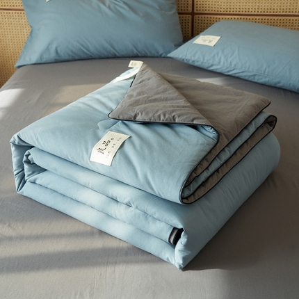 寐绸家纺 2025新款纯棉水洗棉撞色嵌绳大豆纤维夏被四件套 嵌绳-宾利蓝