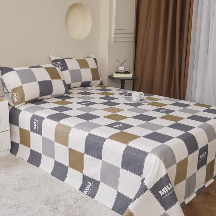 91家纺网 家纺一手货源 找家纺 绒艺席业 2025新款简约原棉印花老粗布床单 miu蓝白格