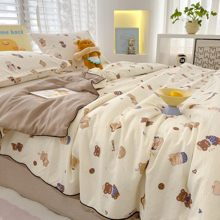 91家纺网 家纺一手货源 找家纺 星巴k家纺 2025新款A类水洗双层纱大豆纤维夏被夏凉被空调被 面包小熊