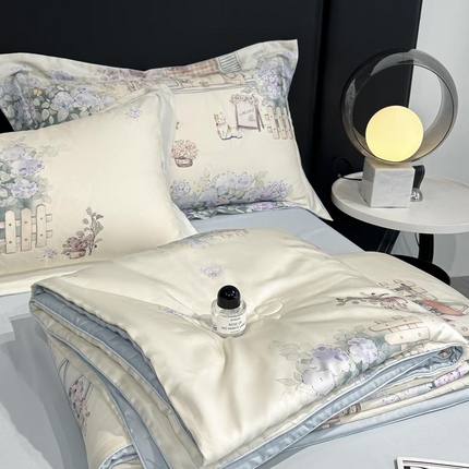 寐绸家纺 2025新款50兰精天丝数码印花大豆纤维夏被 天丝夏被-城市花园