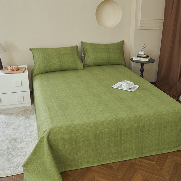 91家纺网 家纺一手货源 找家纺 绒艺席业 2025新款简约原棉印花老粗布床单 绿川